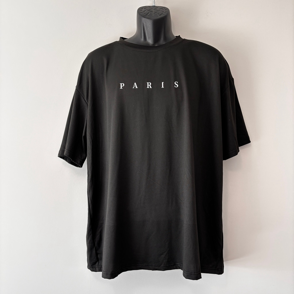 SHEIN Men's XL Black Paris Graphic Short Sleeve T-Shirt Casual Streetwear NIB - Picture 2 of 5